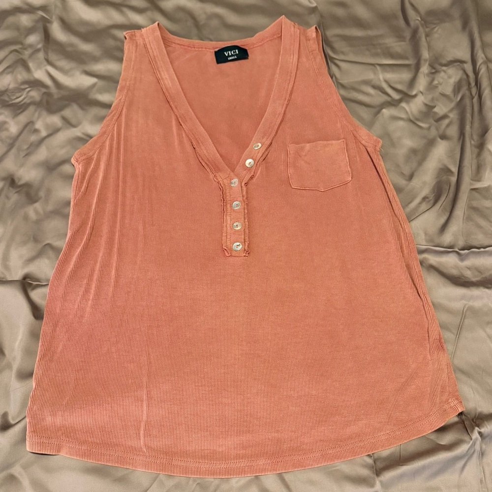 Vici Burnt Orange Ribbed Henley Tank Top